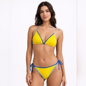🆕️BECCA by Rebecca Virtue Yellow Blue String Bikini Set Size Large NWT Designer